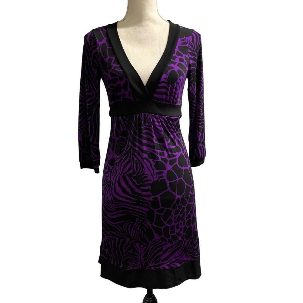 Ruby Rox Y2K Dress Purple Black Animal Print Babydoll Jersey Knit Size S Event